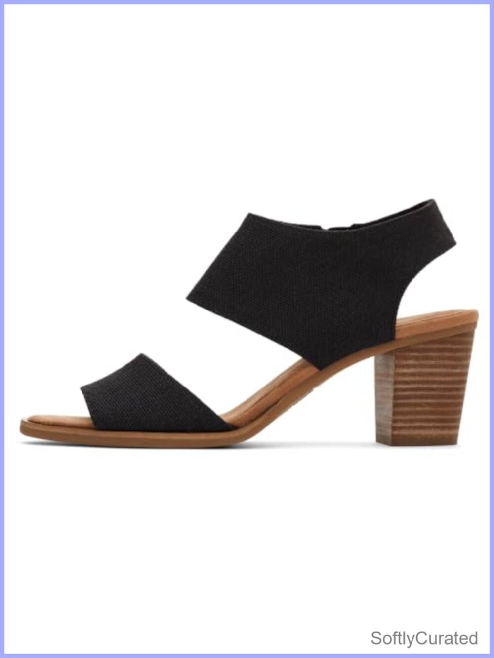 TOMS Majorca Cutout Heeled Sandal Textile Block Heel Zip Ankle Strap